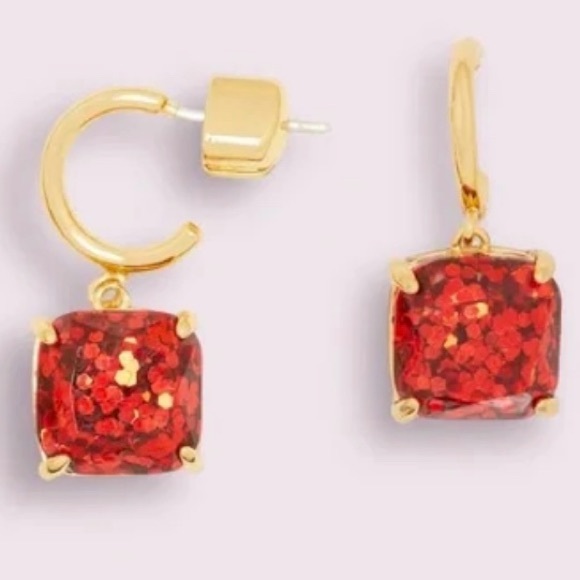 Kate Spade ♠️ New York huggie hoop red glitter drop n dangle earrings - Picture 6 of 7